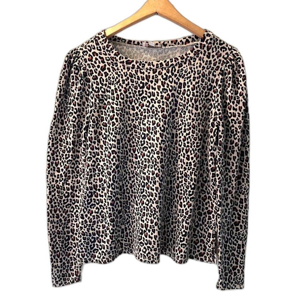 Loft Cheetah Print Knit Top XS Long Sleeve Blouse Ann Taylor Mob Wife Preppy